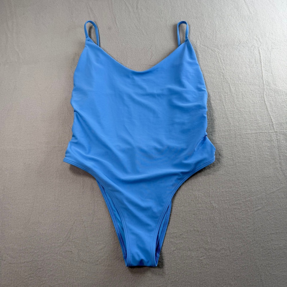 Aerie Swim One Piece Womens Medium Blue Side Cutout High Leg Scoop Neck Trendy - Picture 2 of 6